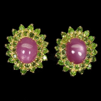 Black Friday 925 Sterling Silver Earrings Ruby 8x6mm Chrome Diopside Jewelry - Image 1 of 4