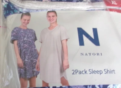 Pack de dos camisas de dormir Natori talla XL (vestido talla 16-18) estampado floral y gris Foto 1 de 3