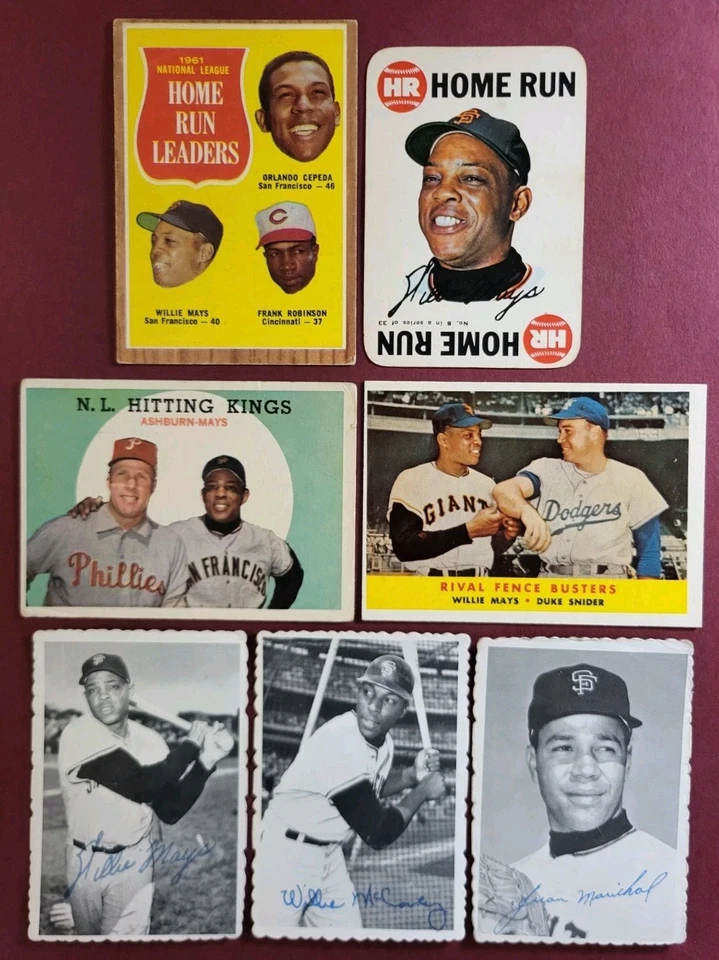 Lote de 7 tarjetas de béisbol antiguas Topps vintage de los años 50 1969 *En muy buen estado/en muy buen estado/ex* Willie Mays Foto 1 de 4