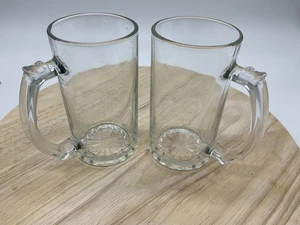 Klarglas Bierkrüge 2er Pack 6,5" hoch Vintage Retro schwer dicker Boden Griffe - Bild 1 von 7