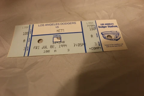 Los Angeles Dodgers 1994 Regular Season Ticket vs. New York Mets Cover