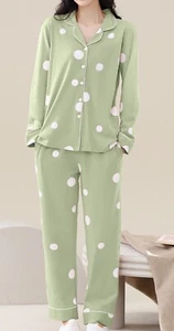 Cotton Women's Pajama Set 2 Pcs Long Sleeve Sleepwear Button Front Long PJ Pants - Picture 1 of 11