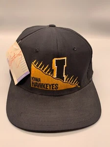 VINTAGE Iowa Hawkeyes Hat Cap Snap Back Black Signatures NCAA Football NOS Mens - Picture 1 of 15