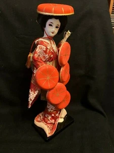 Vintage Geisha Japanese Doll in red kimono 14"tall - Picture 1 of 4