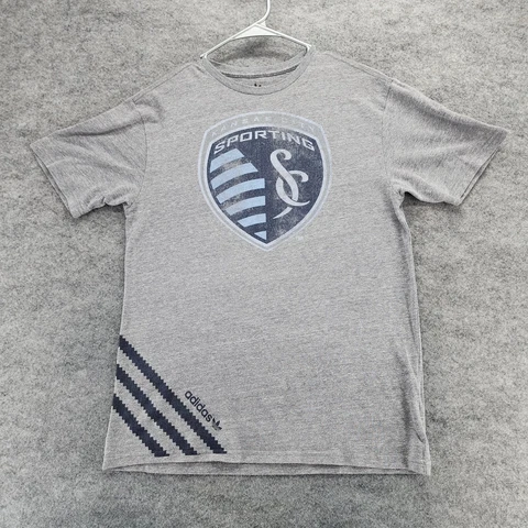 Sporting KC Shirt Mens Size Small Adidas MLS Soccer Short Sleeve Gray Cover