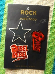 Rock by Junk Food Iron On Three Patch Set - David Bowie - New Sealed Packaging - Picture 1 of 2