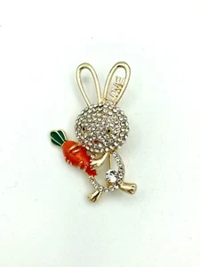 "Lindo broche alfiler de diamantes de imitación brillantes conejo - amor zanahoria de Pascua 2""" - Imagen 1 de 4