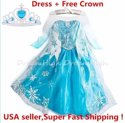 Niños Niñas Vestido Frozen Elsa Anna Fiesta Disfraz Princesa + Corona Gratis 2-10 Años Foto 1 de 4
