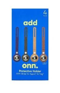 onn. Protective Holder with Strap for Apple AirTag, Vegan Leather, Neutrals, 4PK - Picture 1 of 5