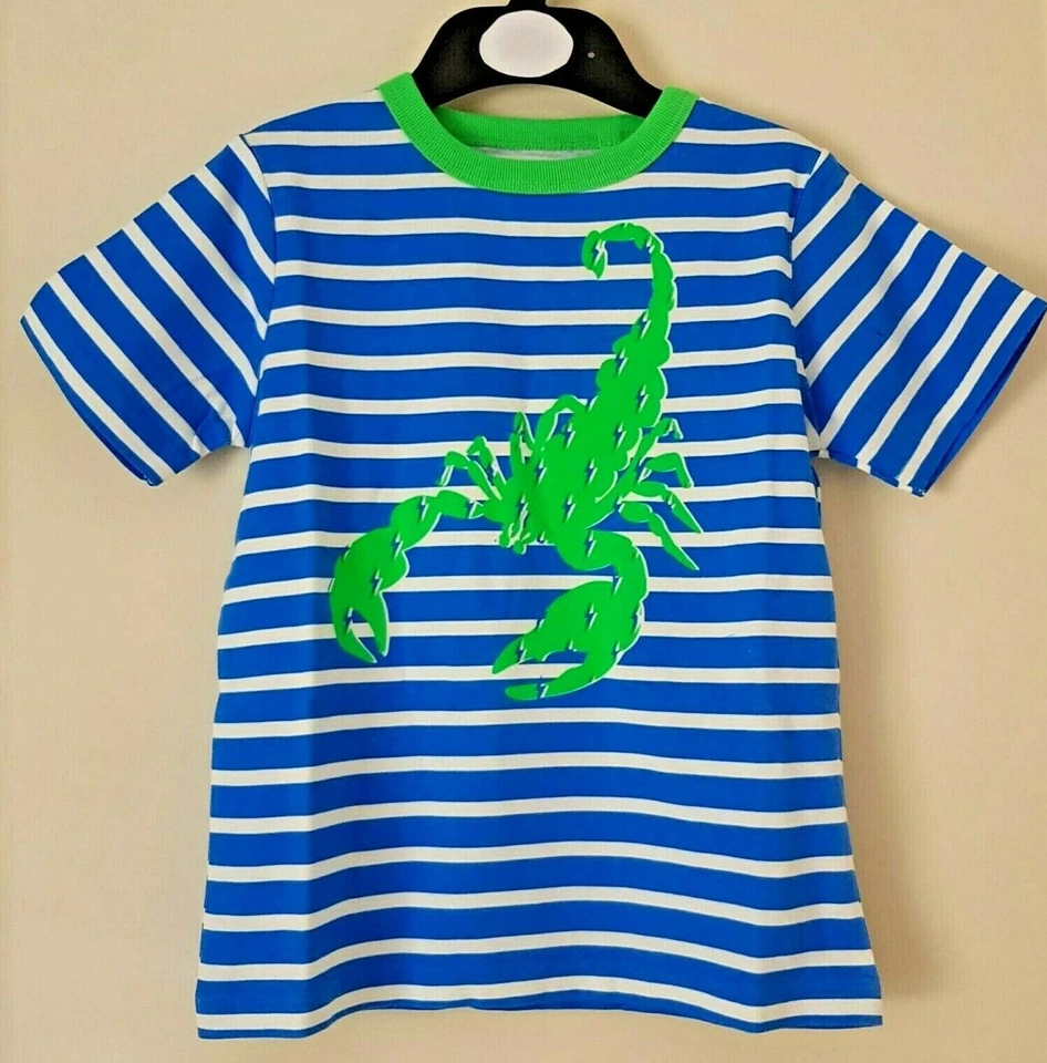 BODEN boys short sleeved blue striped scorpion tee t shirt top ages 2-12 BNWT