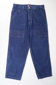 Tommy Jeans Hilfiger Baggy Cargo Jeans 34x30 Indigo Blue Skater Carpenter Y2K - Picture 1 of 11