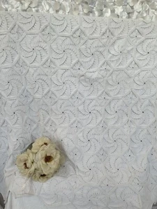 Handmade Knit Cream 100% COTTON blanket Coastal Textured Boho Pinwheel Hexagon - Picture 1 of 7