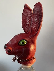 RED Jack RABBIT Hand PUPPET HEAD Vintage 60s 70s GREEN EYED Tall Ears German - Picture 1 of 6
