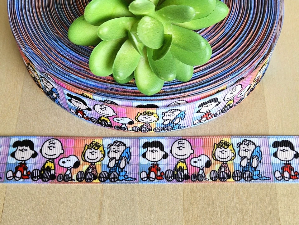 1" (1 YD) Peanuts Grosgrain Ribbon Snoopy Charlie Brown Linus Lucy Woodstock - Image 1 of 1
