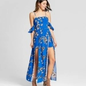 Xhilaration Women's Floral Print Walkthrough Romper - Cobalt-Size XS - Picture 1 of 3