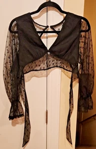Cider Black Sheer Lace Bell Sleeve Cropped Top XS - Picture 1 of 5