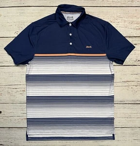 Le Tigre Shirt Men's Small Tri-Flex Navy Blue/White/Orange Striped Polo - Picture 1 of 11