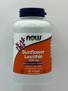 NOW Sunflower Lecithin 1200mg Nervous System Support 100 Softgels Exp 5/28 - Picture 1 of 4