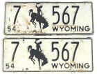 Wyoming 1954 License Plate Set Vintage Auto Tag Goshen Co Cave Rustic Collector 