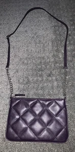 TALBOTS Purple Quilted Leather Shoulder Handbag Crossbody Silver Chain Nice - Picture 1 of 5