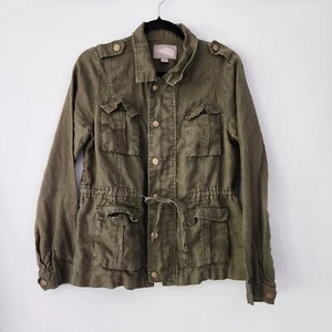 Love 21 army green 100% linen safari jacket womens size L - Picture 1 of 7