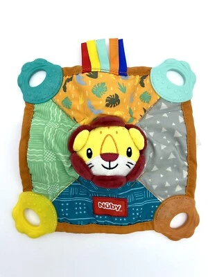 Nuby Lion Colorful Teething Blankie Squeak Crinkle Comfort Teether Baby Gift Toy - Image 1 of 4
