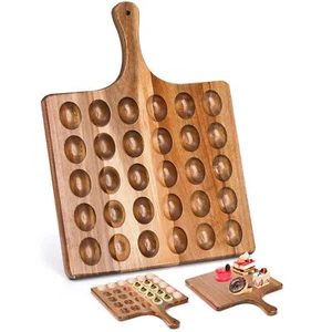 30 Holes Reversible Wooden Deviled Egg Platter with Handle Acacia Wood Devile... - Picture 1 of 6