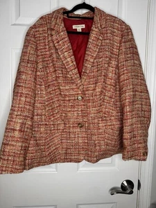 COLDWATER CREEK Red/Orange/Tan Tweed Two Button Closure Blazer Size 20/22 - Picture 1 of 8
