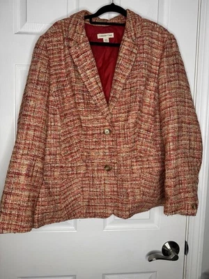 Blazer COLDWATER CREEK Rojo/Naranja/Tostado Tweed Cierre Dos Botones Talla 20/22 Foto 1 de 4