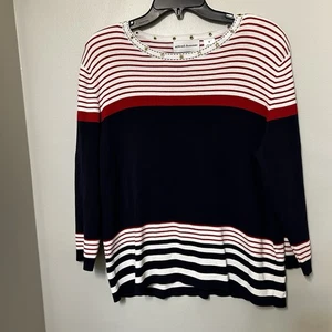 Alfred Dunner rot marine & weiß gestreift Top Bluse Pullover Damen Freizeit M - Bild 1 von 8