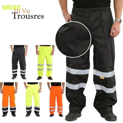 Mens Hi Vis Viz Waterproof Work Trousers Reflective Safety Over Pants Coveralls - Image 1 of 3