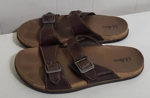 LL Bean Eco Comfort 2 Strap Slip On Sandles Buckle Accent Womans 7 Brown 505872 - Picture 1 of 7