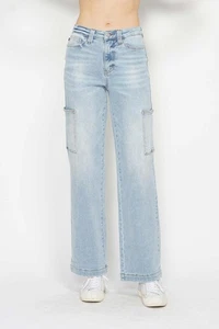 Judy Blue Full Size High Waist Straight Cargo Jeans - Picture 1 of 8
