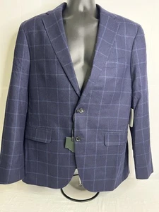 Rodd & Gunn Blazer Mens Large Navy Blue Windowpane Plaid Wool Sports Fit Jacket - Picture 1 of 13