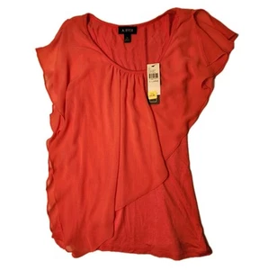 NWT A. Byer Coral Blouse Sleeveless Top Shirt Tank Size Large XL Flowy Ruffles - Picture 1 of 10