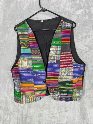 Handmade Guatemalan Vest Womens Large Multicolor Patchwork Boho 100% Cotton - Image 1 of 4