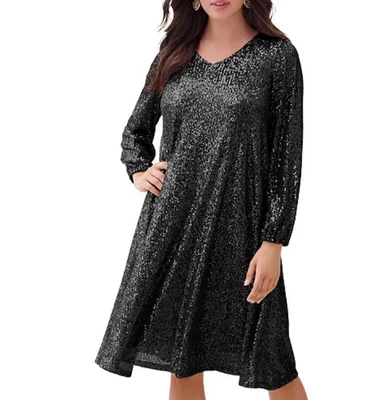 Vestido Swing Roaman Para Mujer Talla Grande Lentejuelas Negro Talla 28W Nuevo Con Etiquetas Foto 1 de 4