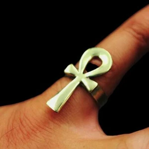 Cute Handmade Golden Brass Adjustable Ring Band of Ancient Egyptian Ankh Cross - Picture 1 of 7