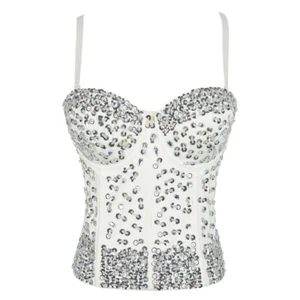 Bralette Corset Sexy En Sequins Pour Femmes Avec Bretelles Spaghetti - Foto 1 di 11