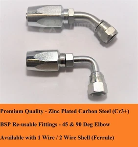 BSPP Hydraulic Field Attachable/Reusable 2 Wire Fittings - Elbow - Various Size - Picture 1 of 12