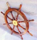 36"Nautical Wooden Ship Steering Wheel Pirate Decor Wood Brass Fishing Wall Boat
