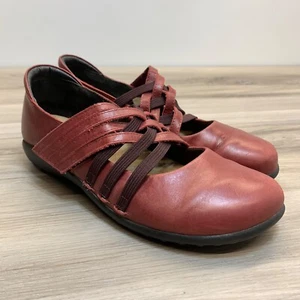 Naot Women Kawaka Mary Jane Flats Size 40 - 9 Burgundy Criss Cross Leather - Picture 1 of 11