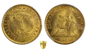 FRANCIA 1 Franc Chambre de Commerce 1921 - PCGS MS64 - Picture 1 of 3