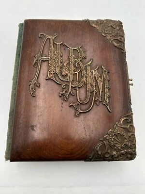 Antique Formal Portraits 1800s Mission Wood Photo Album Full of 32 Photos 16 Pgs - Image 1 of 4