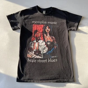 Vintage Small Memphis Beale St Blues Black T Shirt Music George Hunt Series - Picture 1 of 7