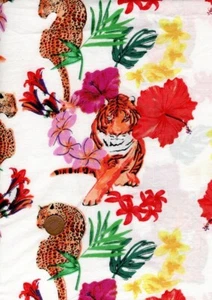 100% Cotton Fabric Tropical Flowers Tigers Leopards Orange Yellow Pink Craft - Picture 1 of 3