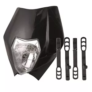 Black Motorcycle Headlight Dirt Bike Halogen For Honda Kawasaki Suzuki Yamaha - Picture 1 of 12