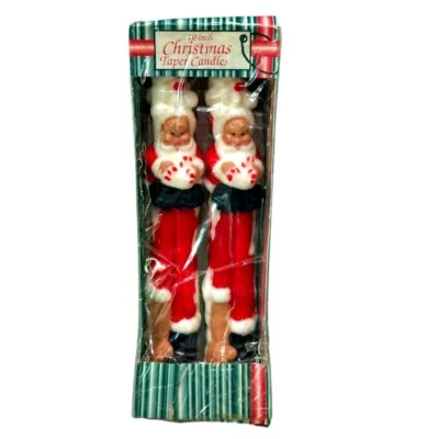 Conjunto de 2 velas vintage Natal Papai Noel boneco de neve 3D cônico 10 polegadas pintadas à mão - Imagem 1 de 4