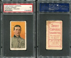 T206 Frank Chance yellow portrait ~~ PSA 1 ~~ Sweet Caporal 4600/42 back