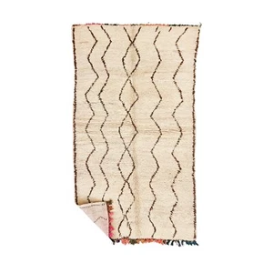 Moroccan Handmade Vintage BeniOurain Rug 4x7 Berber Geometric Cream Wool Carpet - Picture 1 of 12